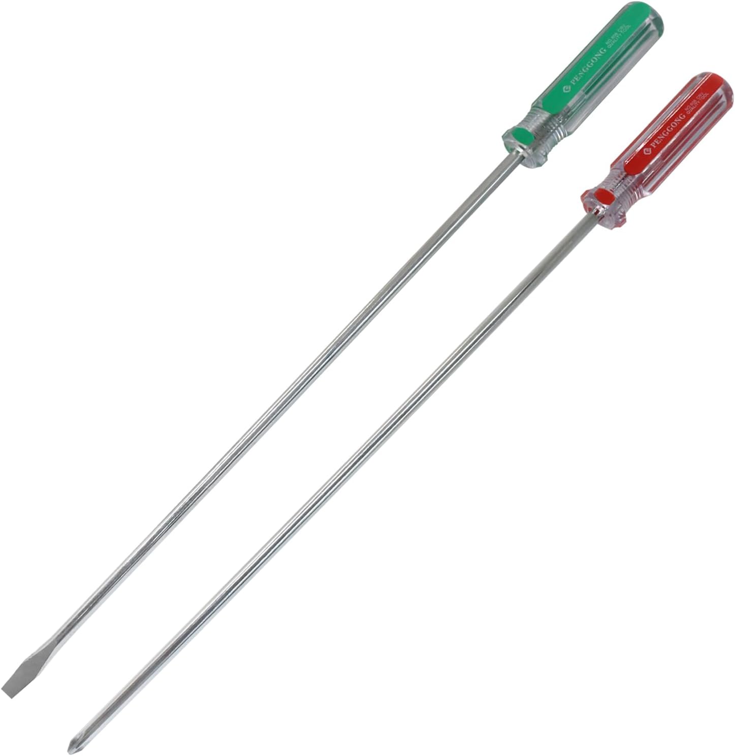 12 Inch Extra Long #2 Phillips & 6mm Slotted Screwdriver 2-Piece Set, Magnetic Tip Flat Blade Cross-head Screwdrivers (Red, Green)