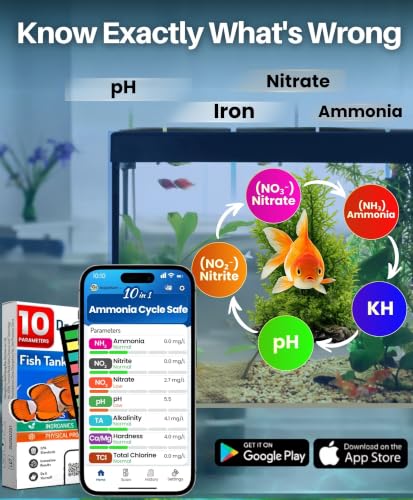 Image of Digital Aquarium Water Test Kit, App-Enabled 10-in-1 Fish Tank Test Kit for Freshwater & Saltwater, Aquarium Test Strips for Fish Tanks, Reef, pH, Ammonia, Nitrate, Nitrite, GH, KH, Chlorine