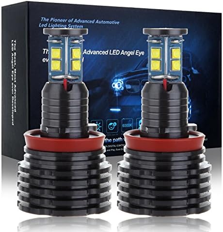 LSAILON Round 120W 12000Lm High/Low Beam with Ultra White H8 Angel Eye Headlight Bulbs for BMW E92,2PCS