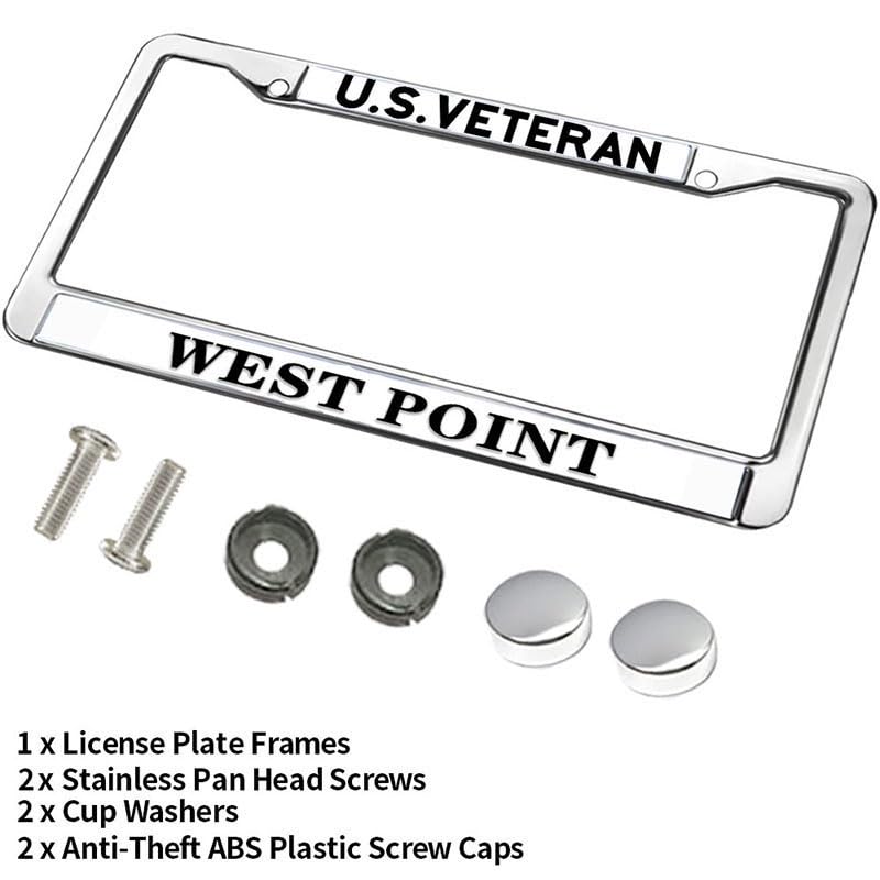 Image of US Veteran West Point License Plate Frame Metal Car Tag Holder Cover | US Veteran West Point License Plate Frame Chrome Metal Car Tag Holder Weatherproof Fit Standard US Auto Truck Accessories