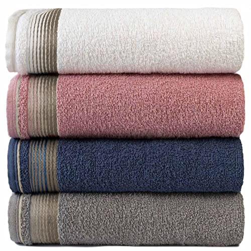 Kit Com 4 Toalhas Banhão Gigante Alta Absorção Sublime 70x150cm - KIT 3 (Branco/Rosa/Azul/Gris)