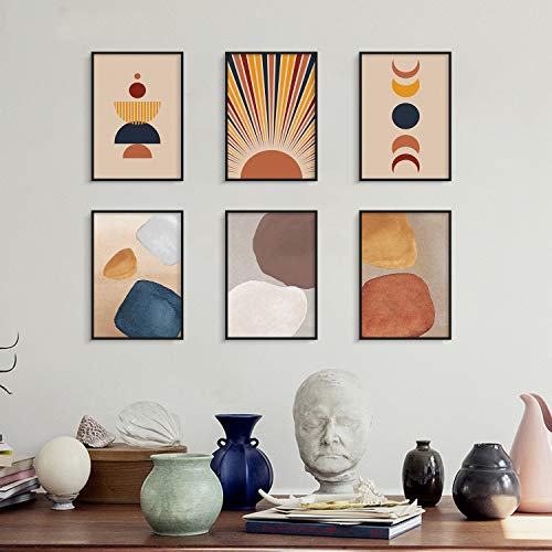 Yumknow Boho Sun Wall Art - Umframed 8X10 Set Of 3, Drawing Line Mid Century Modern Decor For Bedroom, Minimalist Wall Prints For Living Room, Terracotta Moon Aesthetic Posters Bathroom Office Gifts #TOP5