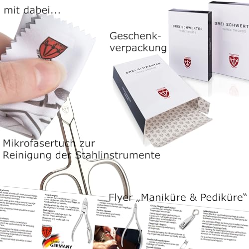 Foto von DREI SCHWERTER - 4-tlg. Nagelpflegeset 'Modena' | Maniküre und Pediküre Set in Echtleder Etui MADE IN GERMANY. Farbe: Schwarz | Inhalt: Nagelschere, Pinzette, Saphirnagelfeile und Nagelhautentferner
