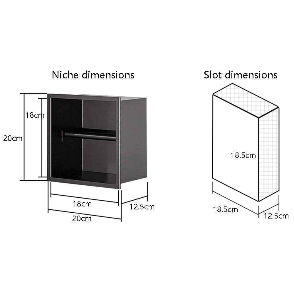 Doccia in acciaio inox con porta rimovibile e ripiano integrato per vasca da bagno, 20 x 20 x 12,5 cm, ideale per bagno bagnato e rinnovamento WC singolo, finitura nera, grigio - 20 x 20 x 12,5