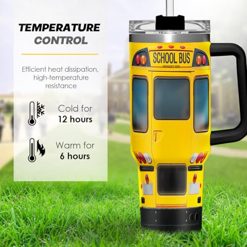 Image of SANDJEST School Bus Driver Gift, 40oz Stainless Steel Insulated Coffee Tumbler With Lid & Straw, Travel Mug Appreciation Gift for Men Women Christmas Birthday Back To School