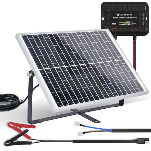 ECO-WORTHY 25W 12V Solar Battery Charger Trickle Maintainer, 25W Waterproof Solar Panel Kit + Adjustable Mount Bracket + Upgrade Controller,for 12V Batteries Cars RV Boat Motorcycle Marine