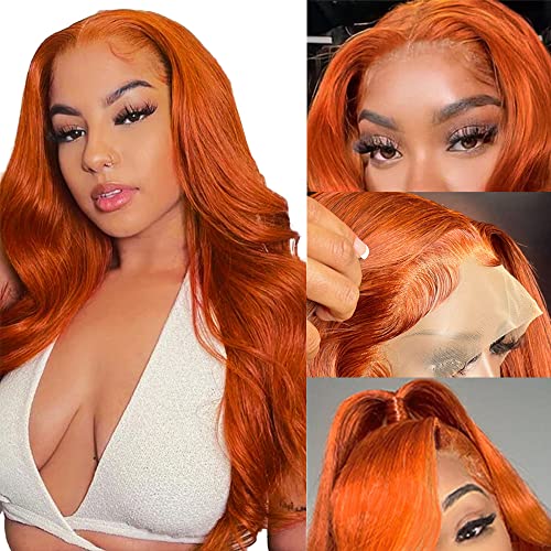 Ginger Orange Lace Front Wig Human Hair 13X4 Brazilian Body Wave Human Lace Frontal Wig 150% Density Pre Plucked With Baby Hair for Black Women (20inch, Ginger Orange Body Wave Lace Front Wig)