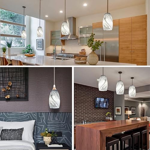 Image of GO&SO 2 Pack Gray Gradient Glass Pendant Light Shade,7.8 inchH Oval Glass Art Fixture, 1.57 inch Fitter, E26 Base, Hand-blown Marble Ceiling Light, Dining Room, Hallway & Track Pendant Lights
