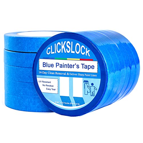 Clickslock 6 Rolls Blue Painters Tape, 0.94''×55 Yards, Blue Masking Tape Painter's Bulk Multi Pack,Painting Tape For Home,Office, Diy #TOP1