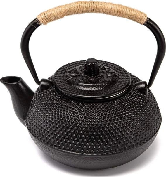 Lucario Teapot Tea Kettle Iron Pot Cast and Hemp Rope Handle Japanese Infuser Water Tetsubin Loose Stove Vintage Pots Metal Stovetop(20oz/650ml) (LK-02)-image-29