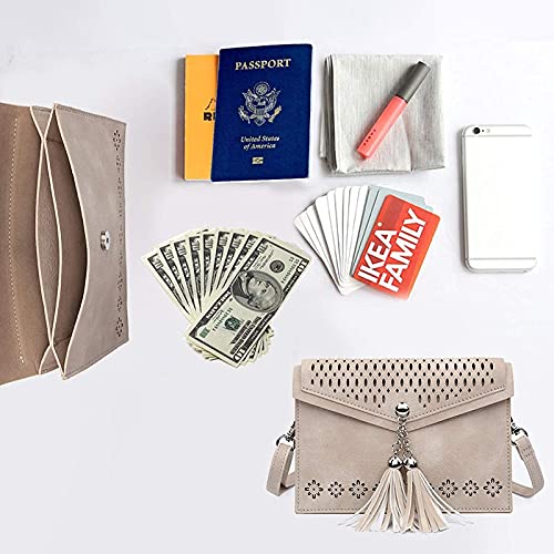 seOSTO Women Small Crossbody Purse, Tassel Cell Phone Purse Wallet Bags (Beige Tassel) - Thumbnail 6