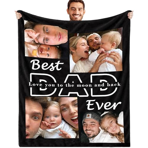 Custom Blanket with Picture Dad Birthday Gift Customized Throw Blanket Personalized Soft Fleece Photo Blanket Best Dad Ever Gifts for Grandpa Husband