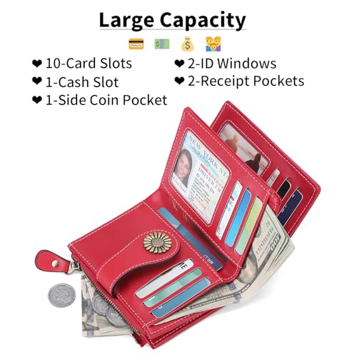 Image of SENDEFN Small Womens Wallet Leather Bifold Card Holder RFID Blocking with Zipper Coin Pocket