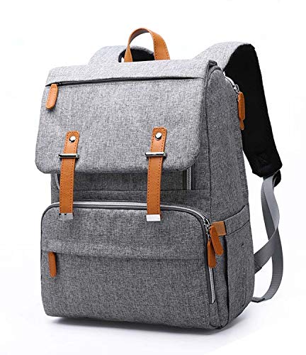 Kiddale Baby Diaper Bag(backpack) for Mothers, Stylish, Multifunctional, with Diaper Changing Station, Laptop Compartment, Insulated Pockets, Stroller Hooks-Grey