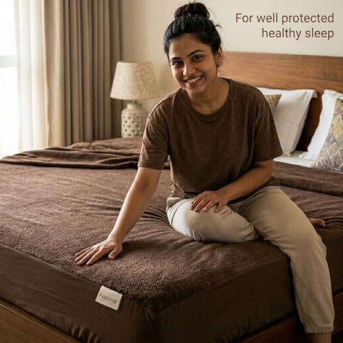 Image of Feelme Mattress Protector Single Bed Waterproof Mattress Cover for Single Bed 72x48 inch / 6x4 feet Coffee