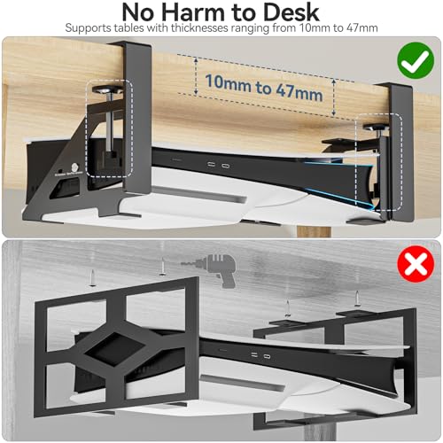 Rysker Soporte para PS5 Debajo de Escritorio para PS 5/Slim/Pro, Soporte para PS5 Horizontal, Accesorios para PS 5 con Soportes para Auriculares - imagen 4