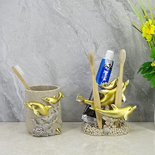 3D Resin Toothbrush Holder Family Dolphins. The Dolphinsocean Animal Landscape .Hygienic Toothbrush Storage. Bathroom Organizer For Toothbrush, Toothpaste Or Razor, Family Bathroom Decor (Sandstone) #TOP4