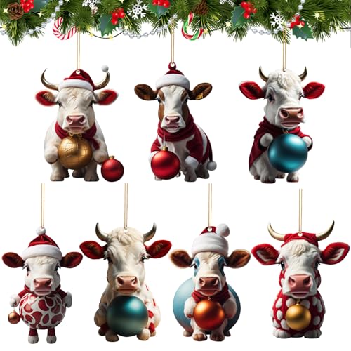 7 PCS Weihnachtsbaum Anhänger Kuh,Weihnachtsbaum Deko Kuh,Anhänger...