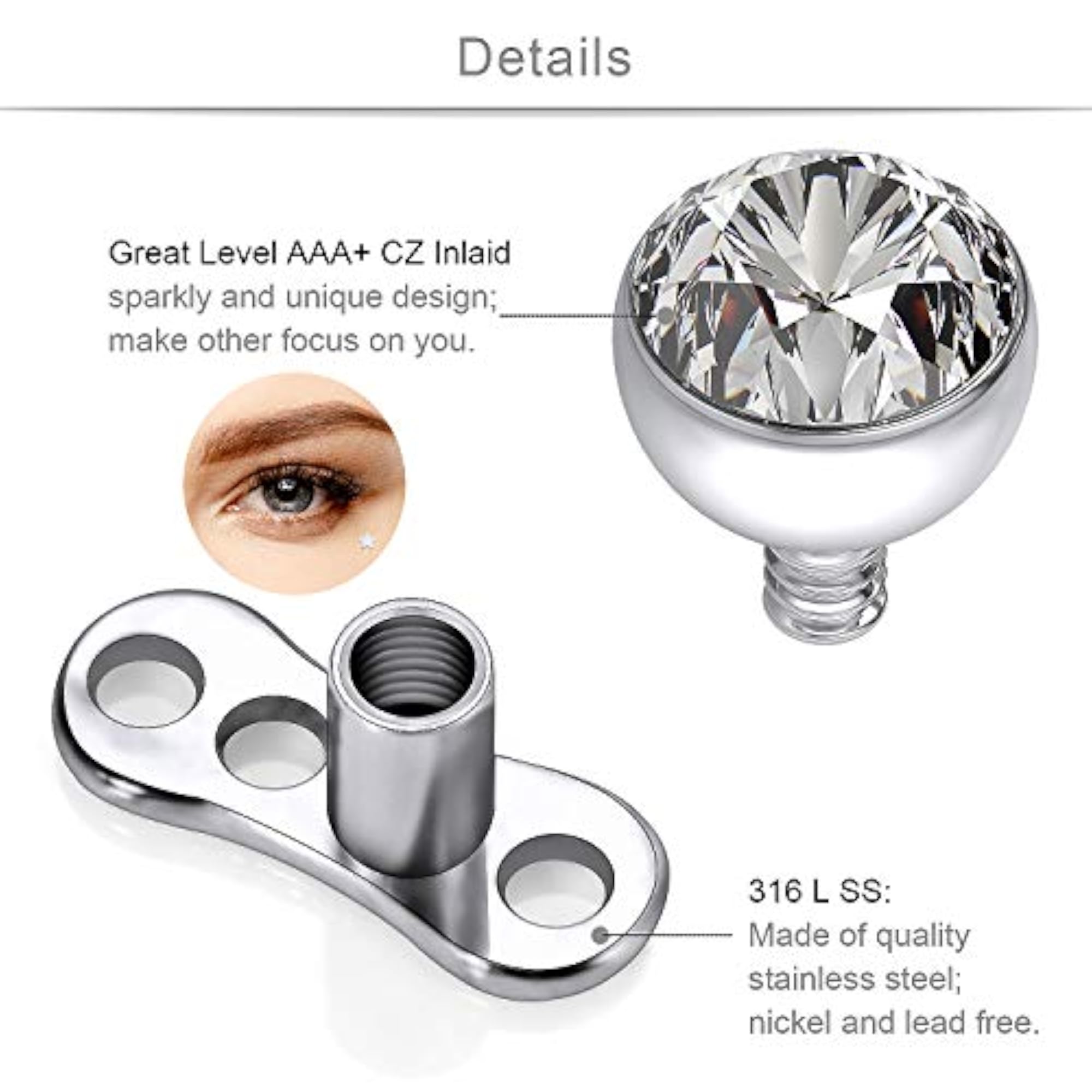 14G Dermal Piercing Jewelry Set