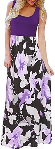 Bluetime Women's Boho Summer Empire Waist Long Flowy Beach Maxi Party Dress (Purple, M)