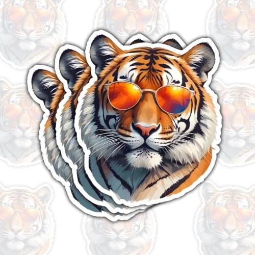 Image of 3PCS Cool Tiger Sticker Sunglasses Animal Decal for Laptop Water Bottle Car
