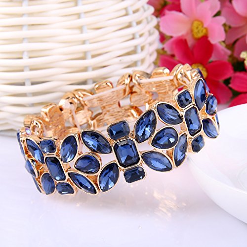 EVER FAITH Women's Austrian Crystal Leaf Teardrop Wedding Elastic Stretch Bracelet4