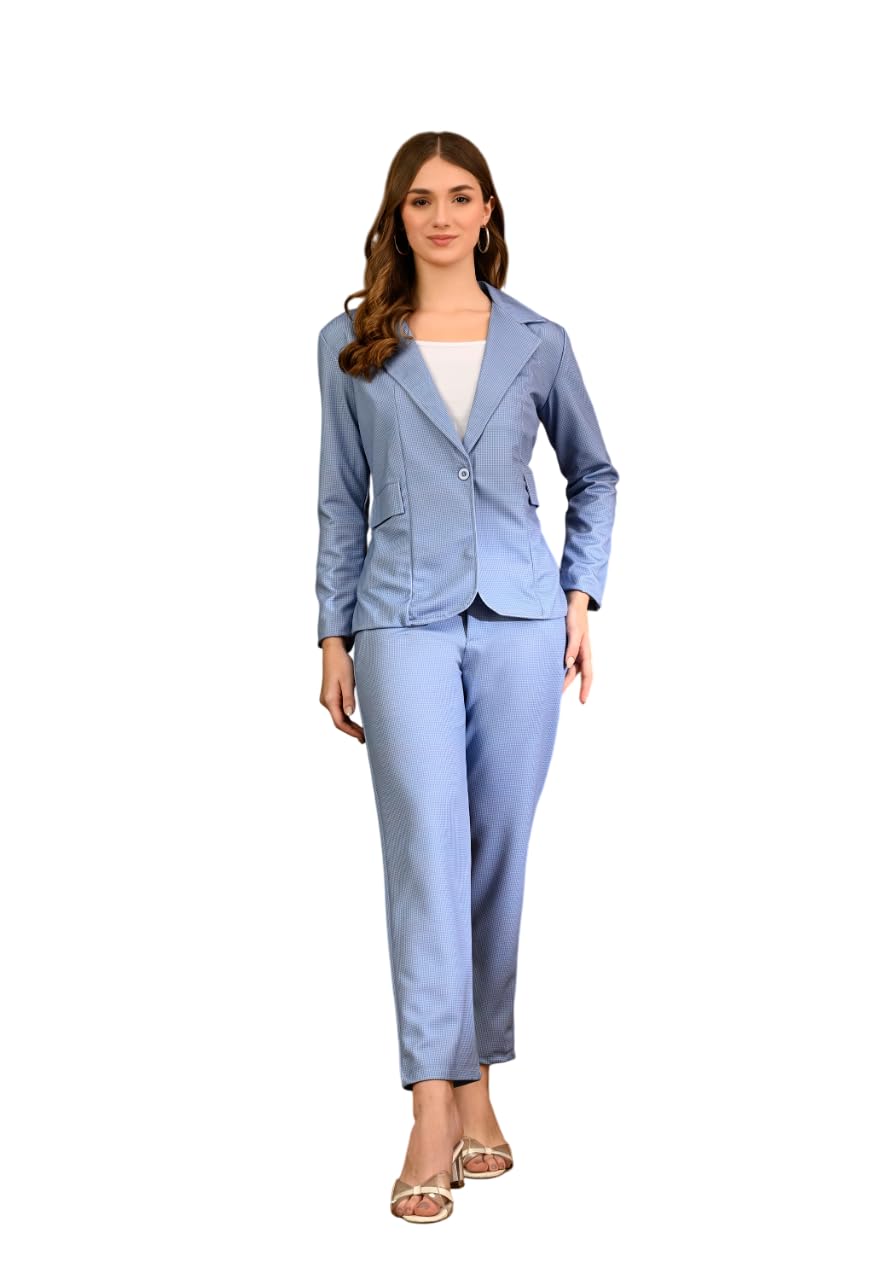 tj fashion Women's 3-Piece Formal Suit Set – Cotton Blend Blazer, High-Waist Pants with Crop Camisole | Business Attire & Office Wear for Work, Interviews & Events-Blue-picture-46