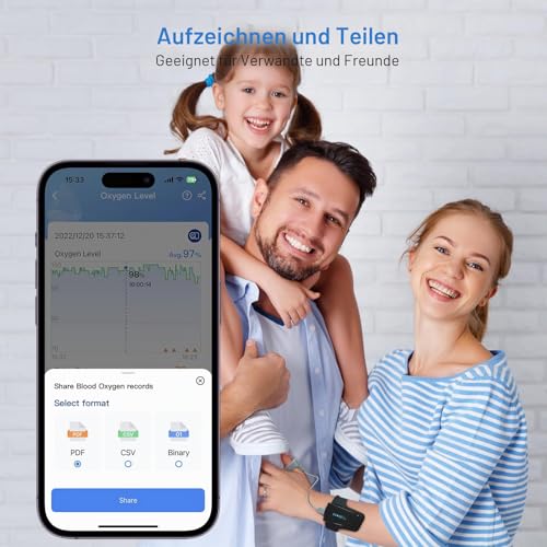 ViATOM Pulsoximeter mit Bluetooth, Sauerstoffsättigung Messgerät Finger und Handgelenk, tragbarer Schlafmonitor Blutsauerstoffmessgerät Finger mit Profi-APP&PC-Bericht