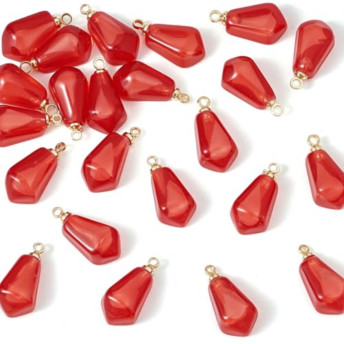 CRAFTYMELODY 24 pendentif en Résine en Forme de Grenade Rouge Foncé Joli Pendentif Transparent en Forme de Fruit avec Boucle en Fer Doré