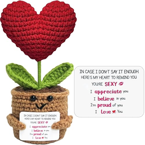 Birthday Gift for Her Wife Women Grandma Inspirational - Funny Gifts Handmade Positive Crochet Heart Flower, Emotional Support Anniversary Birthday Gifts for Women Sister Friend Wife