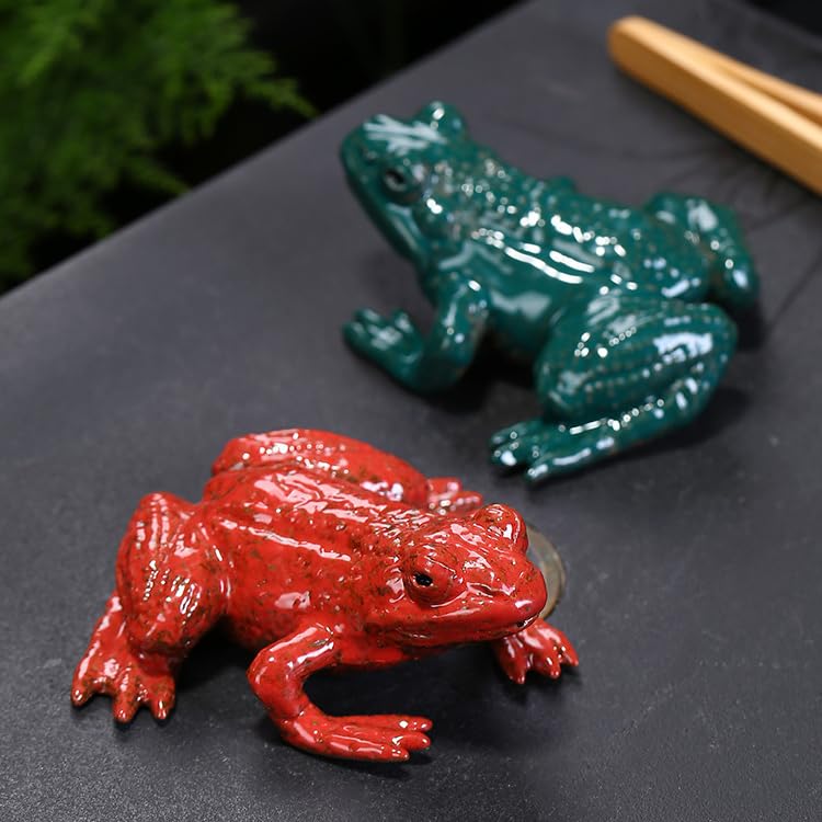 Amazon.co.jp: Auerhceram 赤いカエルの置物セラミック動物卓上装飾