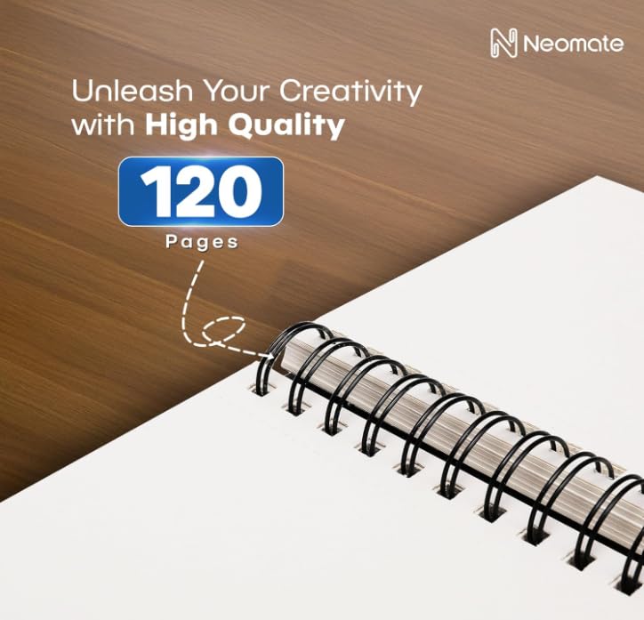 Image of Neomate Artists Spiro Bound Sketch Book | Spiral | A5 Size, 120 Pages, 160 GSM | Ideal for Students and Adults, Home, School, Students, Beginners, Professional Drawing, Sketching, Mandala Art