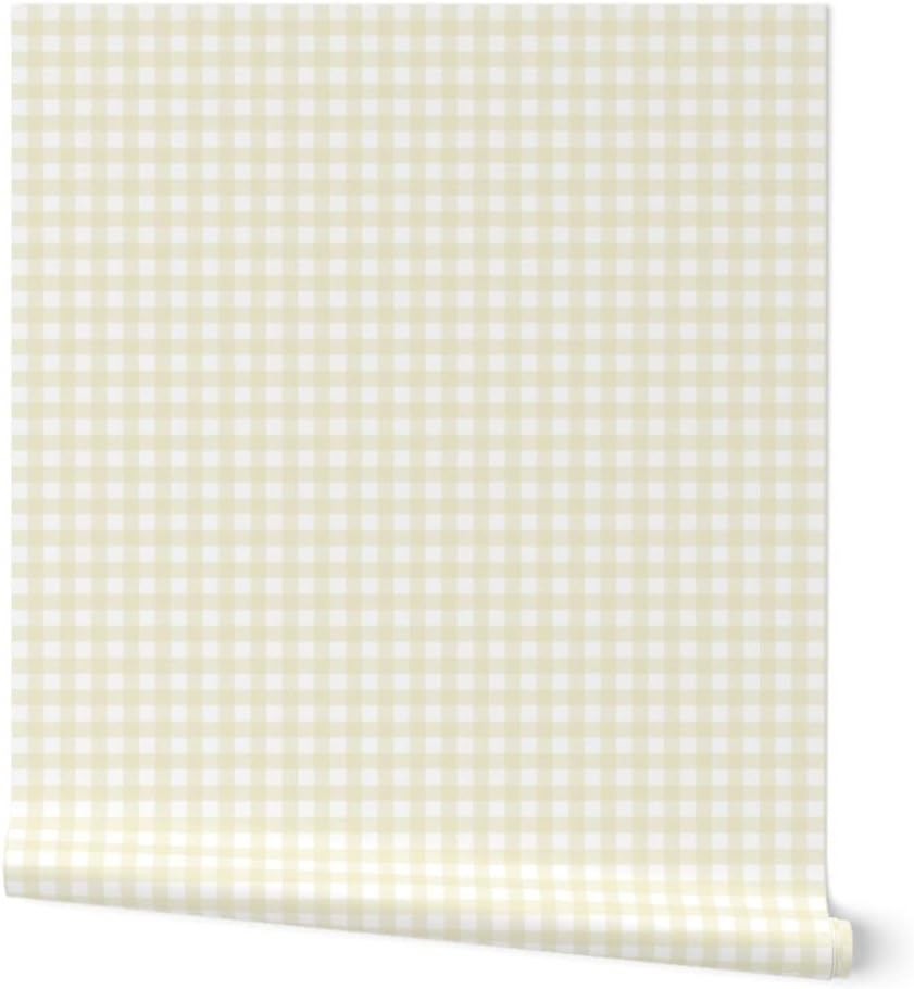 Spoonflower Removable Wallpaper 3ft x 2ft - Soft Cream Tan Country Gingham Buffalo Check Custom Pre-Pasted Wallpaper