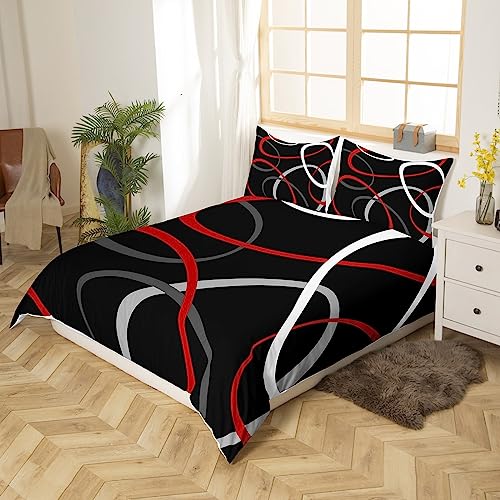 Red Grey and Black Duvet Cover Geometric Swirl Bedding Set Retro Circle Comforter Cover for Boys Girls Abstract Art Bedspread Cover Quilt Cover with 1 Pillow Case Single - Image 3