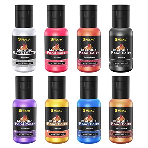 Food Coloring Metallic Color Paint: SIMEKKO 8Colors Metallic Edible Paint Set for Airbrush Cake Paint, Baking, chocolate, candy, donuts, biscuits,DIY Supplies Kit. (.6Fl. Oz Each Bottles)