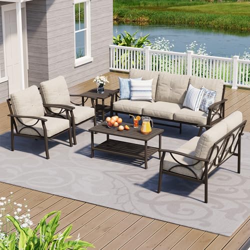 Image of FansaFurn 6-Pieces Outdoor Patio Furniture Set, Outdoor Metal Sectional Furniture with Cushions, Outdoor Conversation Seating Set with Coffee Table for Garden, Balcony, Deck, Backyard, Khaki