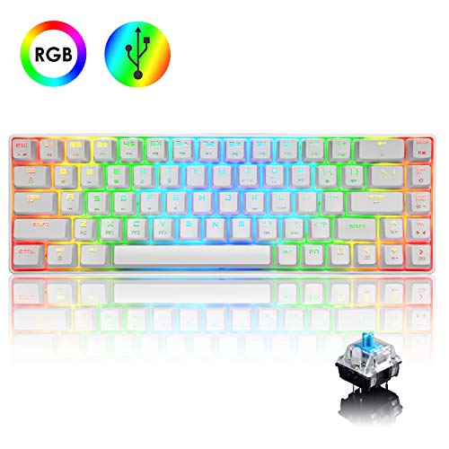 UrChoiceLtd 60% Clavier de jeu mécanique de type C câblé 68 touches 18 RGB Clavier rétroéclairé USB Clavier étanche complet Touches anti-fantômes pour les joueurs et les dactylographes (Blanc)