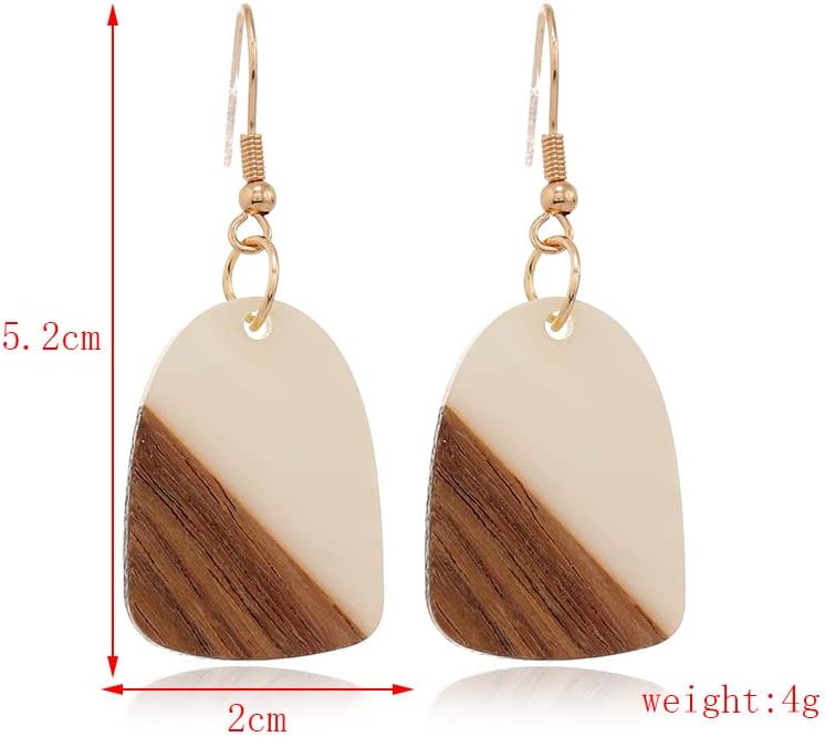 Retro Natural Wood Resin Bar Drop Dangle Earrings for Women Wooden Geometric Bar Earrings Lightweight Layered Leopard Statement Earrings Polymer Clay Boho Jewelry - Image 2