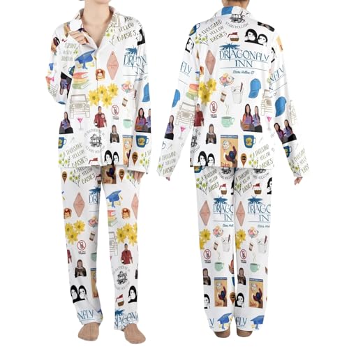 Cunegra Gilmore Girls Schlafanzug Damen Lang Schlafanzüge für Damen Zweiteiliger Nachtwäsche Pyjamas for Women Gilmore Girls Merch für TV-Show-Fans
