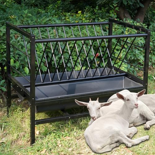 Eiislect Pasture Hay Feeder 69 Gallon,Livestock Mineral Feeders For Goat Hose,2 In 1 Hay And Grain Feeder With Deeper Feeding Pan,Livestock Feeding Trough For Goat Sheep Horse Calves Deer Sheep Sheds cover