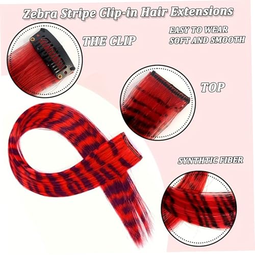 Extensiones de cabello sintéticas lisas con clips y estampado de cola de mapache (18") 5