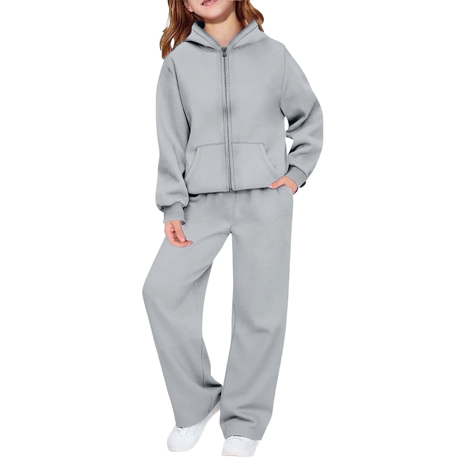 Conjunto deportivo de 2 piezas para niñas, sudadera con cremallera y pantalones deportivos de manga larga con capucha y pantalones deportivos cómodos