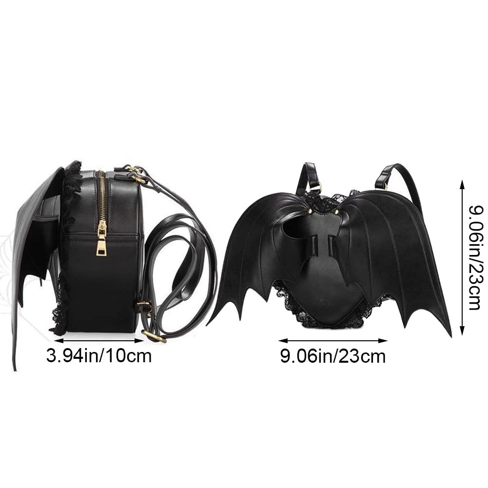 Wudaizhi Femme Fille Punk Sac À Dos Nouveauté Bat Aile De Jour Sac À Dos Gothique Dentelle De Dentelle Coeur Lolita Sac Noir Mignon Petit Diable Paquet