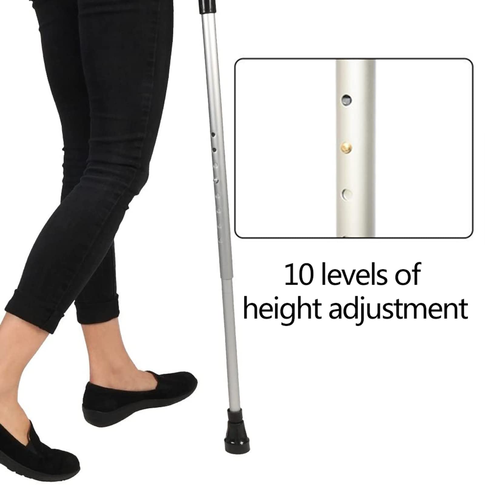 Muletas Antebrazo Liviano (1 Par), Bastón para Caminar De Altura Ajustable, Mango Cómodo Y Base De Goma Antideslizante, Negro