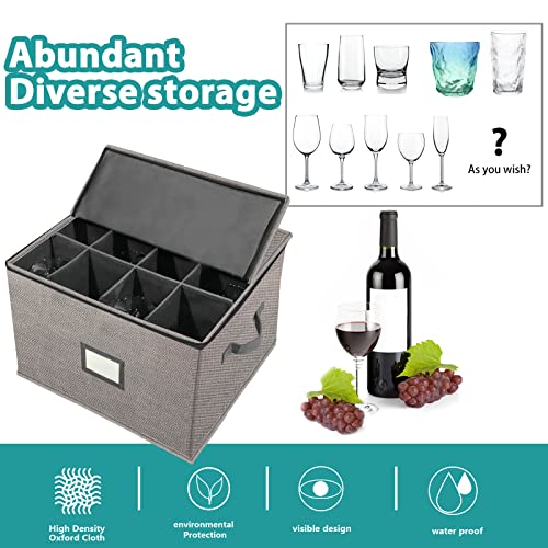 Xmasorme Wine Glass Storage Box With Dividers 2 Pack,Glassware Storage Containers,Hard Shell Stemware Storage Cases For 12 Red Wine Glasses With Label Window,Handles For Moving,Storage,Picnics #TOP6