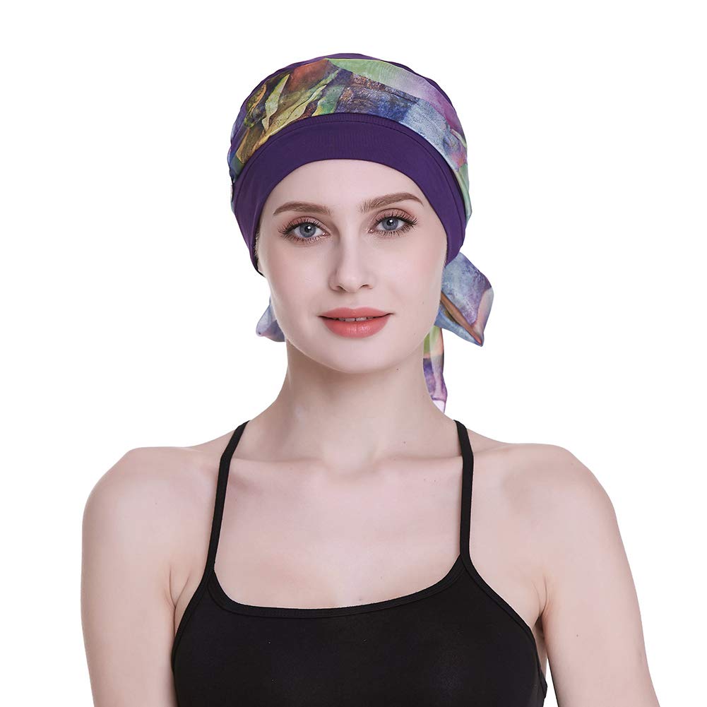FocusCare Bonnet de chimio élégant avec foulards en soie pour bonnet de sommeil pour femmes cancéreuses
