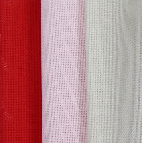 Image of KCS 3 pc of 15 inch x 18 inch(38cmx45cm) Counted Cross Stitch Cotton Aida Cloth Needlework Rolled Fabric Box,18CT,Pink+Red+Pearl Grey