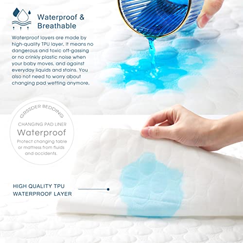 Grssder Bamboo Quilted Thicker Waterproof Changing Pad Liners 2 Count, Ultra Soft Changing Table Covers 13” X 27”, Snow White #TOP3