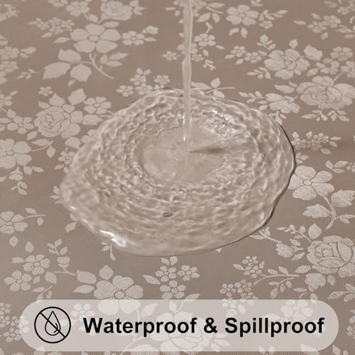 Image of Smiry Heavy Duty Vinyl Fitted Tablecloths for 4 Foot Rectangle Tables | Elastic Waterproof Fitted Tablecloths, Wipeable Washable Table Cover for Kitchen, Dining, Camping (Taupe, 30 inch x 48 inch)