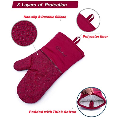 Yutat Pot Holders And Oven Mitts Sets 4Pcs, High Heat Resistant Gloves And Potholders, Yutat Non-Slip Grip Hot Pads With Food Grade Silicone Texture, Perfect For Kitchen Cooking Baking Bbq, Red #TOP1